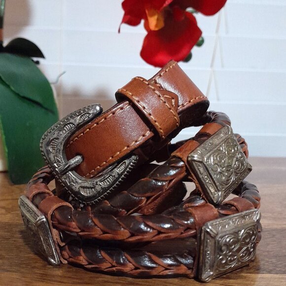 Fossil Accessories - Leather Braided SILVER TONE Fossil Waist Belt Women's Small-SOME TARNISH